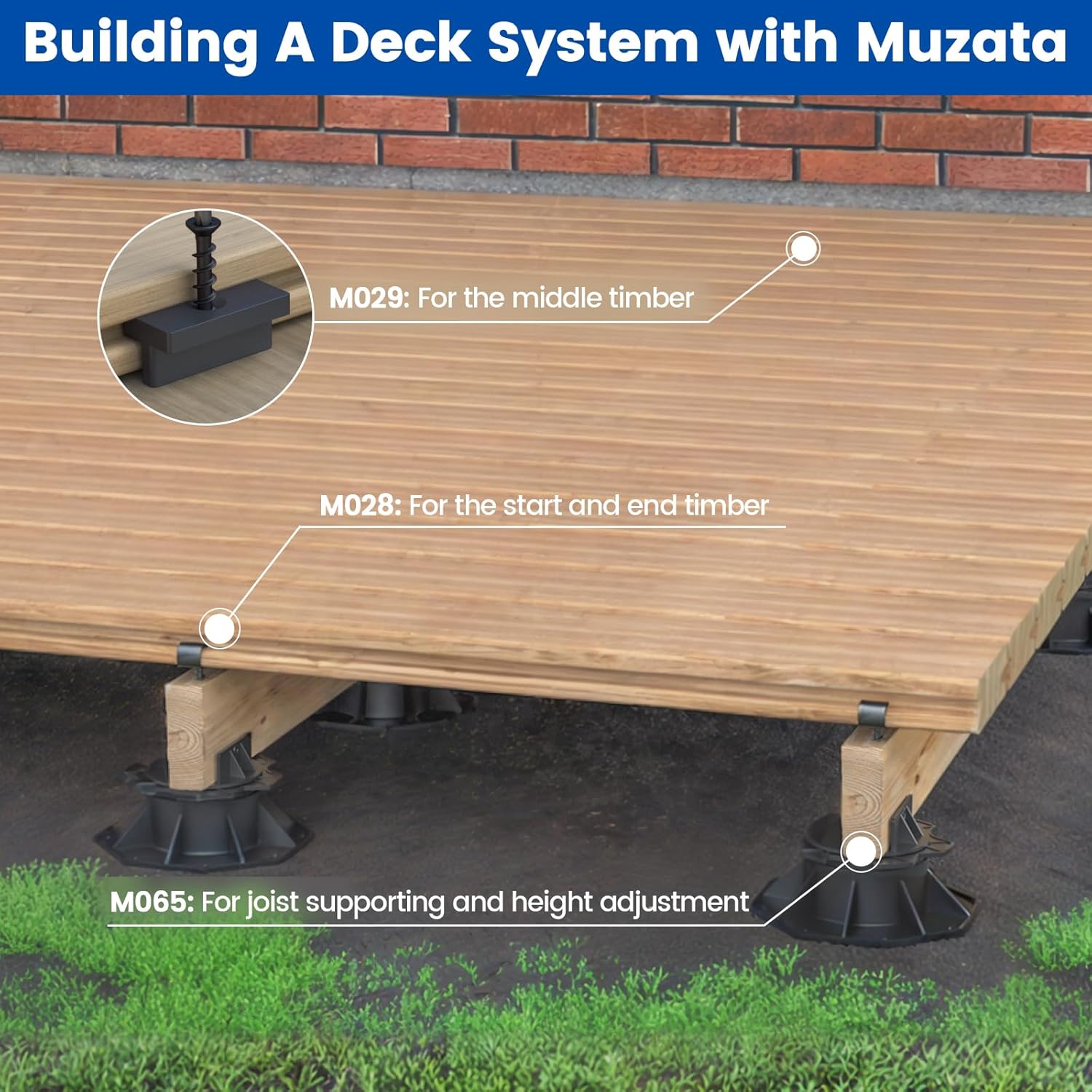 Muzata 10Pack Raising from 2.4" to 5.5" Adjustable Deck Support Pedestal Paver Flooring Joist Unilateral Keel Deck Support Base M065