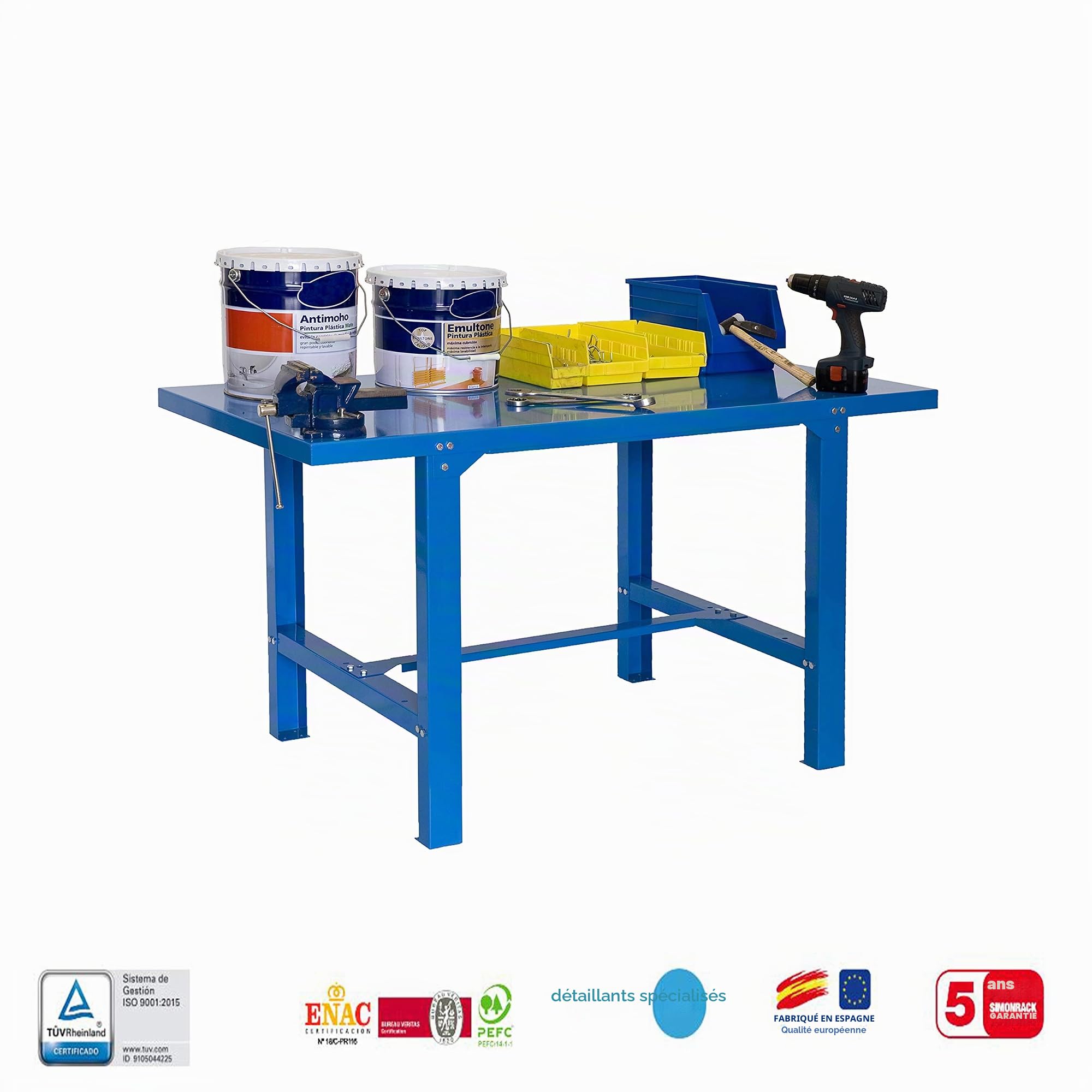 SimonRack Etabli d’Atelier, Capacité de Charge 600 kg, 830x1200x730 mm, Table de Travail Bricolage, Bleu - BT6