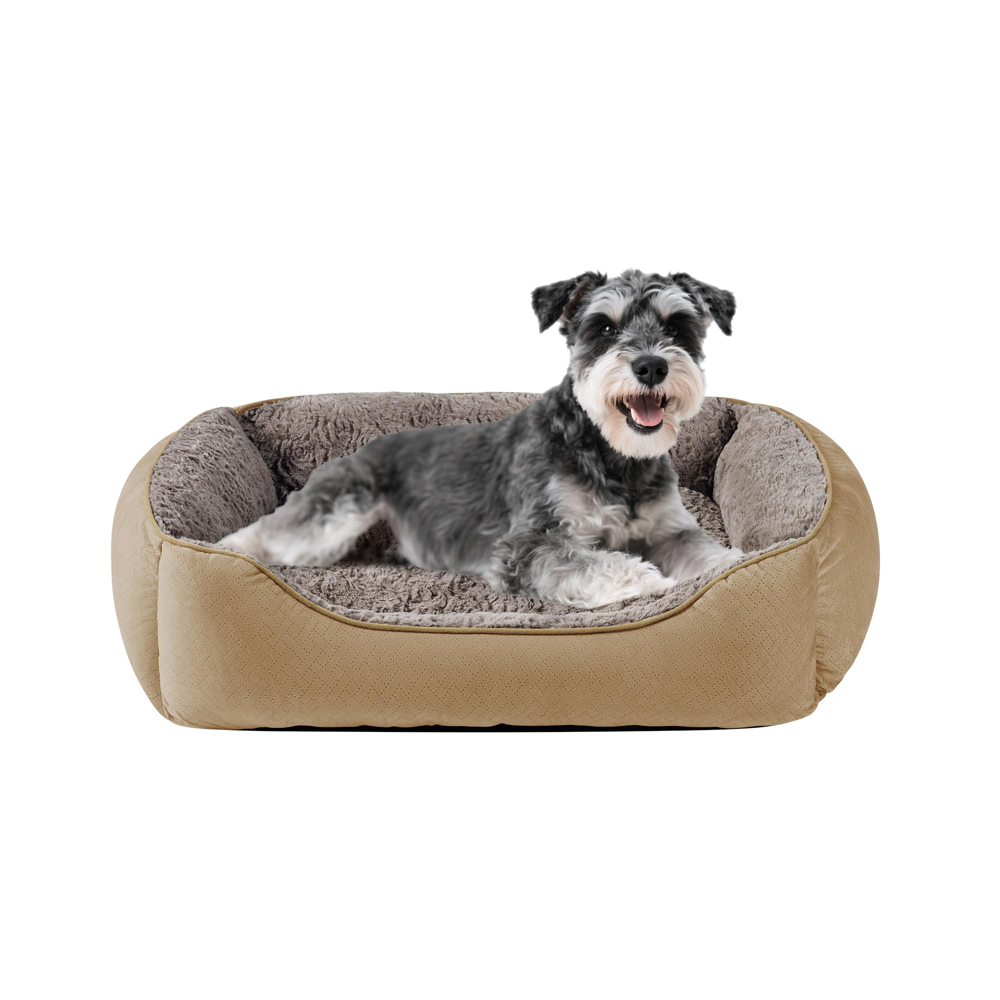 Oveppy Dog Bed Small, Super Soft Rectangle Dog Beds, Washable Warming Pet Bed with Anti-Slip Bottom, Anti-Anxiety, Machine Washable, Brown, 20 x 19 x 6inch