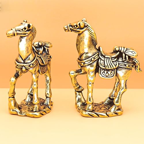 Miniatura 7 de Paquete de 2 pequeñas figuras de caballo de latón, hechas a mano, para decoración de oficina en casa, decoración de mesa, escultura de adorno para