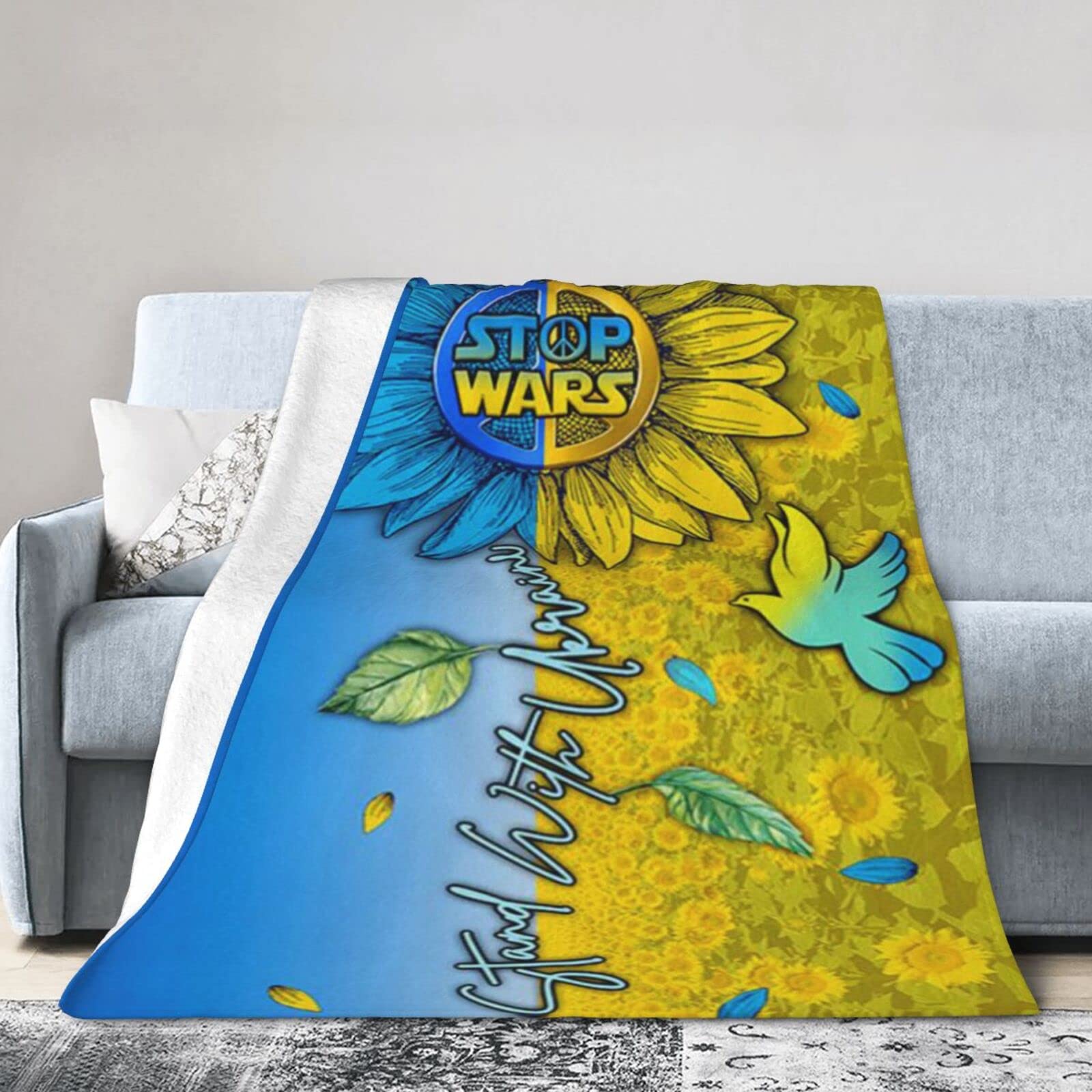 Lsjuee Flannel Fleece Blanket 50"X40" Ukraine Sunflower Support Ukraine Stand with Ukraine Bed Throw Blanket Lightweight Ultra-Soft Travel Winter Blankets for Kids Keep Warm