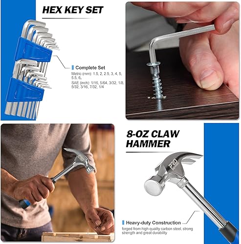 Miniatura 5 de Prostormer - Kit de herramientas para el hogar de 179 piezas, juego de herramientas manuales para el hogar general con caja de almacenamiento