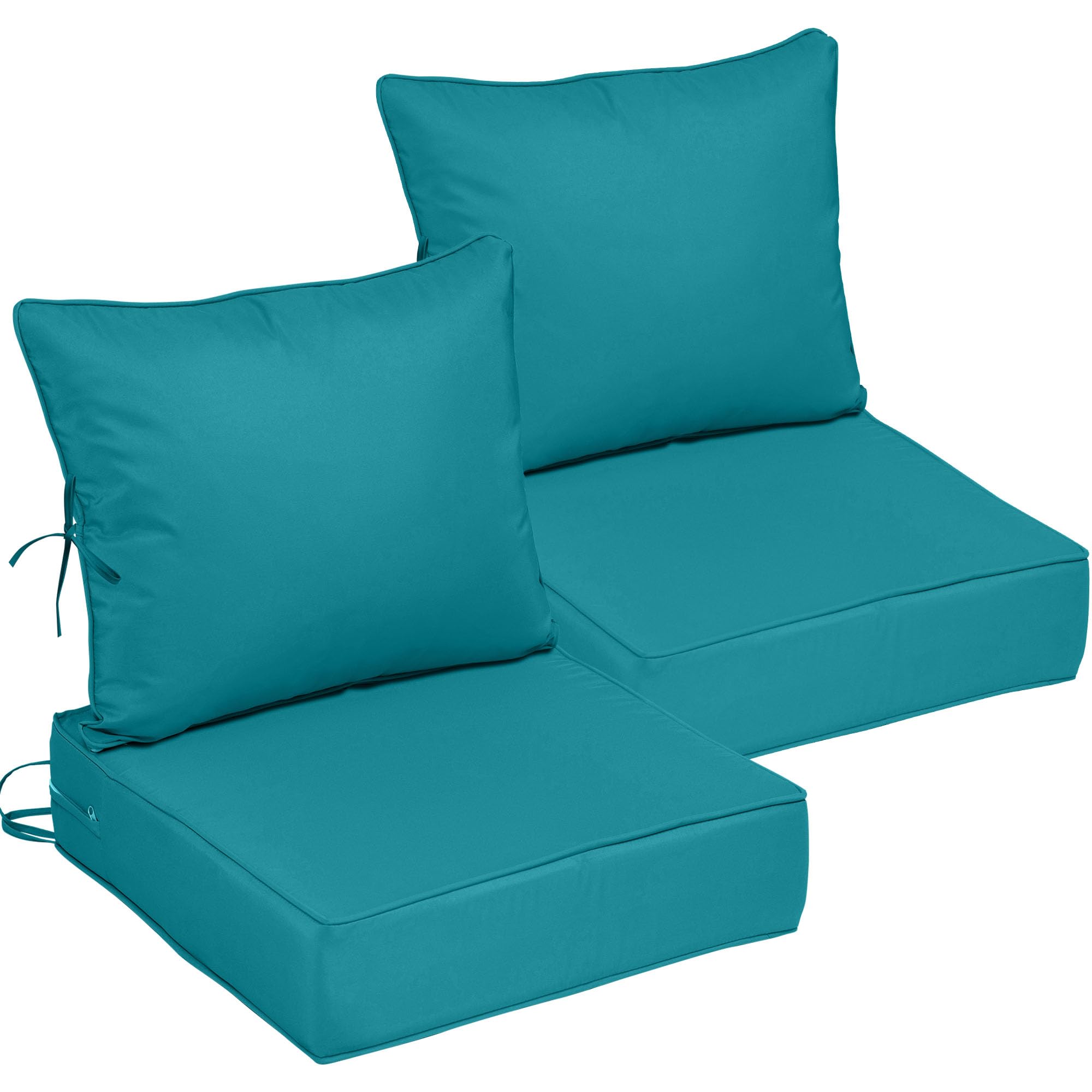 22x24 Outdoor Chair Cushions Set of 2, Waterproof Deep Seat Cushions for Patio Furniture with Removable Cover, Fade Resistant 4'' Outdoor Seat Cushion w/Ties&amp;Handle for Sofa Loveseat,Turquoise