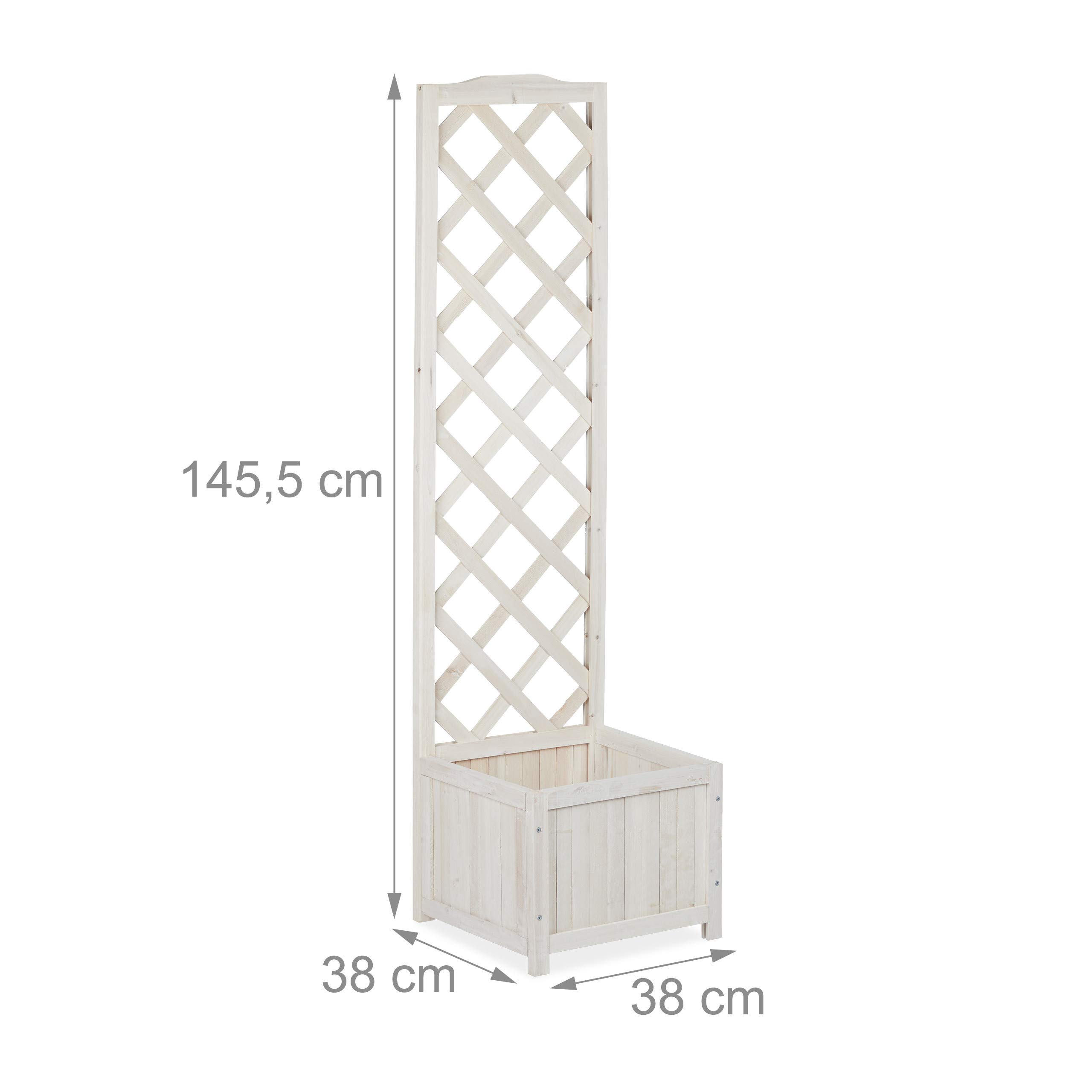 relaxdays Pérgola de jardín, Enrejado de Madera, Decoración de Exterior, Macetero, 25 L, 145,5 cm, Blanco