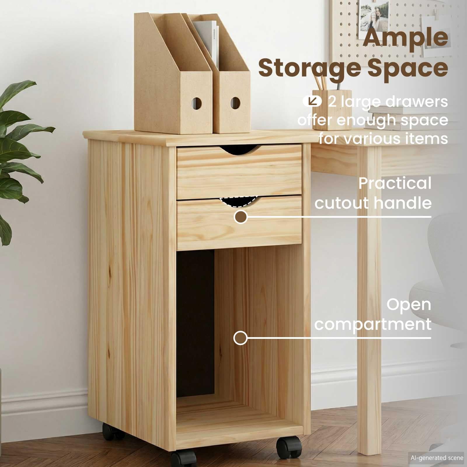 vidaXL Mobile con Ruote Marrone 34 x 39 x 65,5 cm, Scrivania Studio, design rettangolare minimalista, con tanto spazio, rotelle per ufficio a casa, mobile in MDF per organizzare