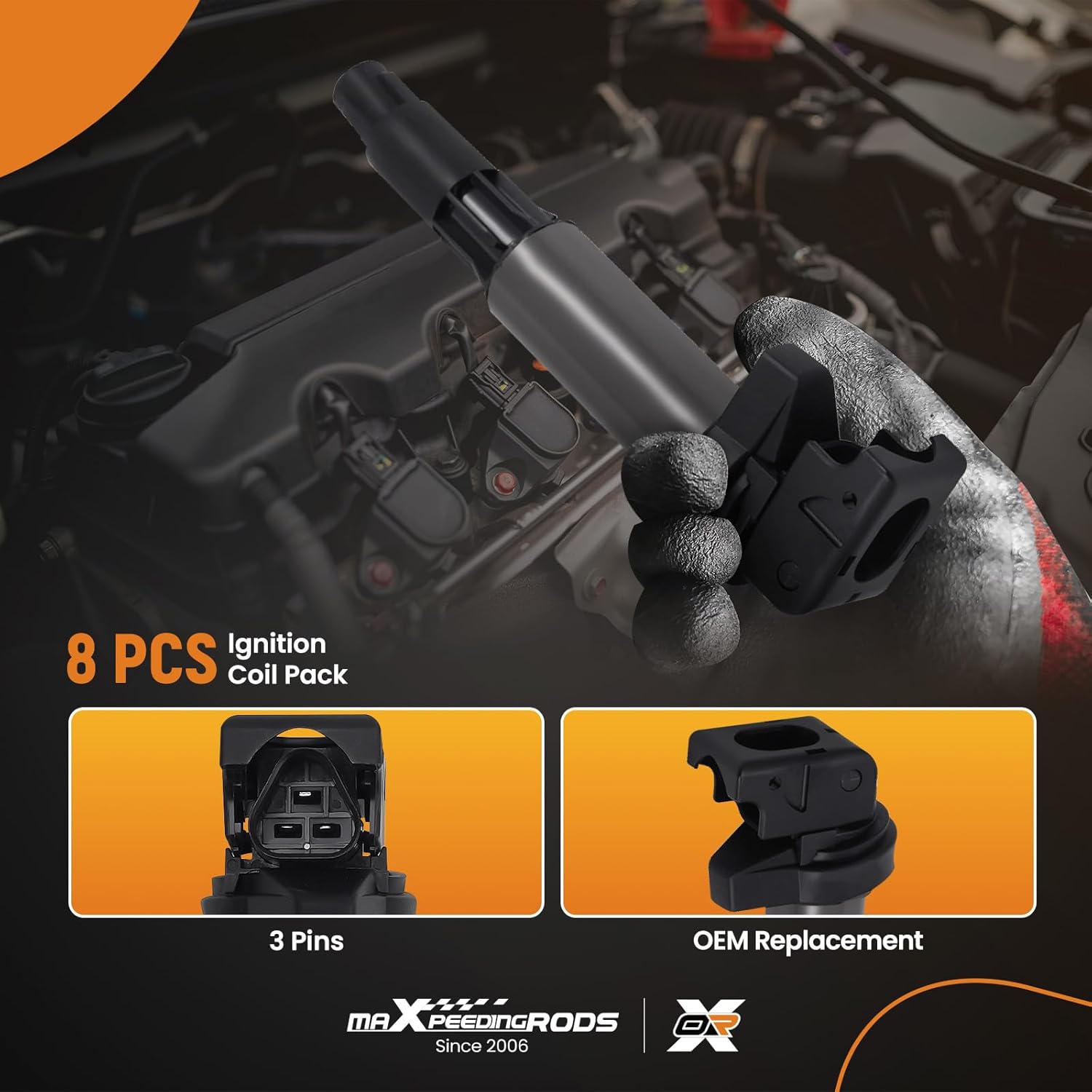 maXpeedingrods UF515 Set of 8 Ignition Coil Pack Fit for BMW 545i 550i 650i 645Ci 745i V8 4.4L 4.8L 2004-2010, Ignition Coil Kit Replaces 12130148594 E534A UF44 UF522