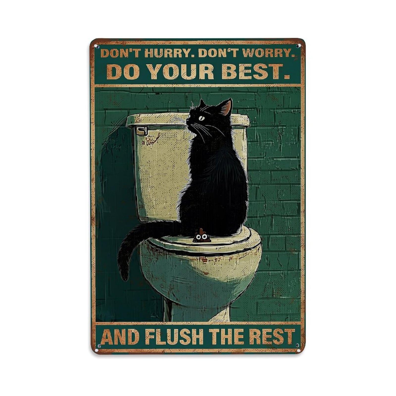 Bliveurn Vintage Black Cat On Toilet Retro Metal Tin Sign, Metal Poster For Home, Gaming Room, Studio Workshop,Bar,Garage Wall Art Decor 8X12 Inch