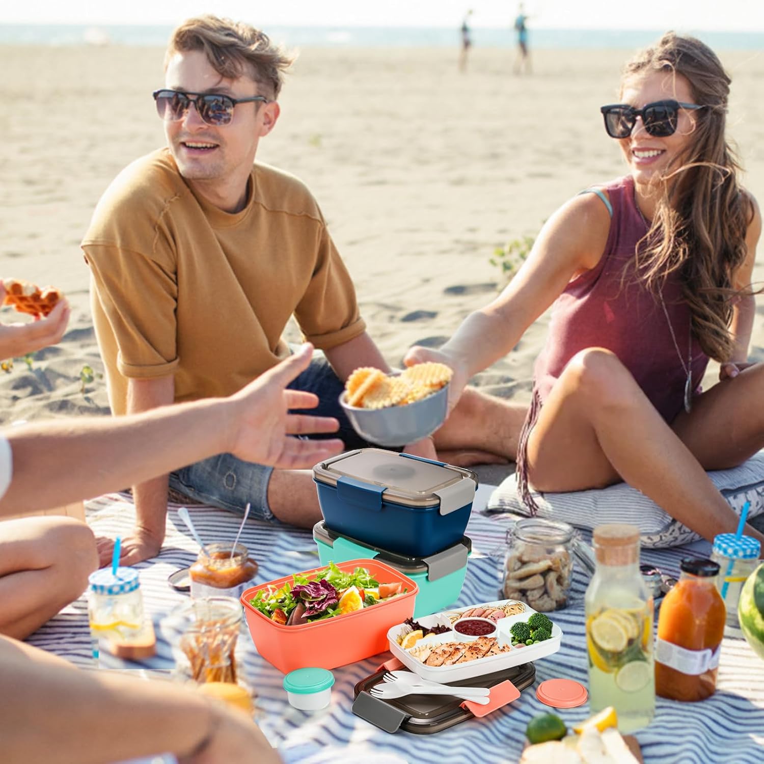 Youeon 3 Pcs 68 Oz Salad Lunch Container with 4 Compartment Tray, Bento Lunch Box with Spoon & Dressing Cup, Leakproof Salad Container for Lunch, Toppings, Snacks, Fruits, BPA-Free - Image 7