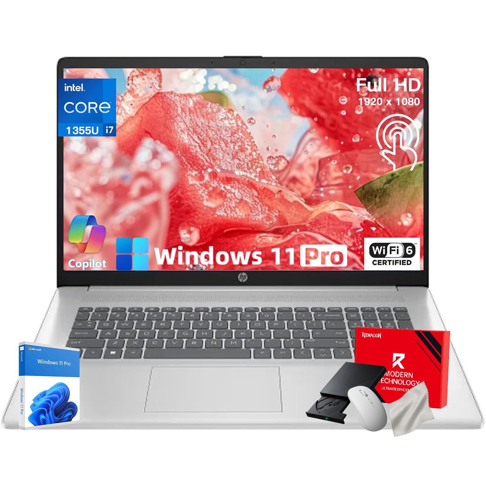 HP 15 Touchscreen Laptop Computer - 15.6" FHD IPS, Intel 10-Core i7 1355U CPU, 32GB RAM + 1TB SSD, Intel Iris Xe Graphics, Numeric Pad, WIFI6, Copilot AI PC, Win11 Pro, w/Accessoires