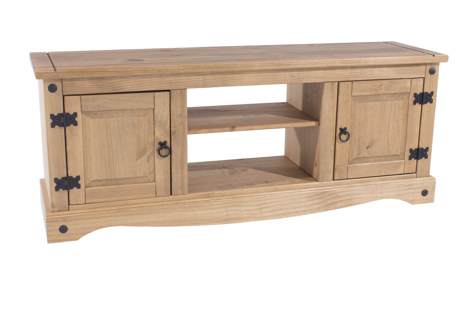 Home Source Large Corona TV Stand Entertainment Unit Solid Pine 2 Door Television Cabinet