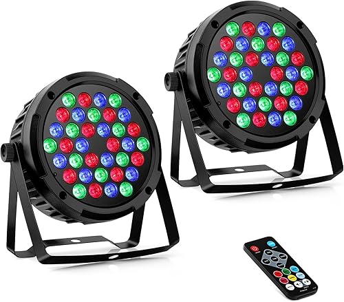 Paquete de 2 luces LED RGB para escenario, 36 W, iluminación de escenario de 36 W, reproducción automática activada por control remoto y DMX para