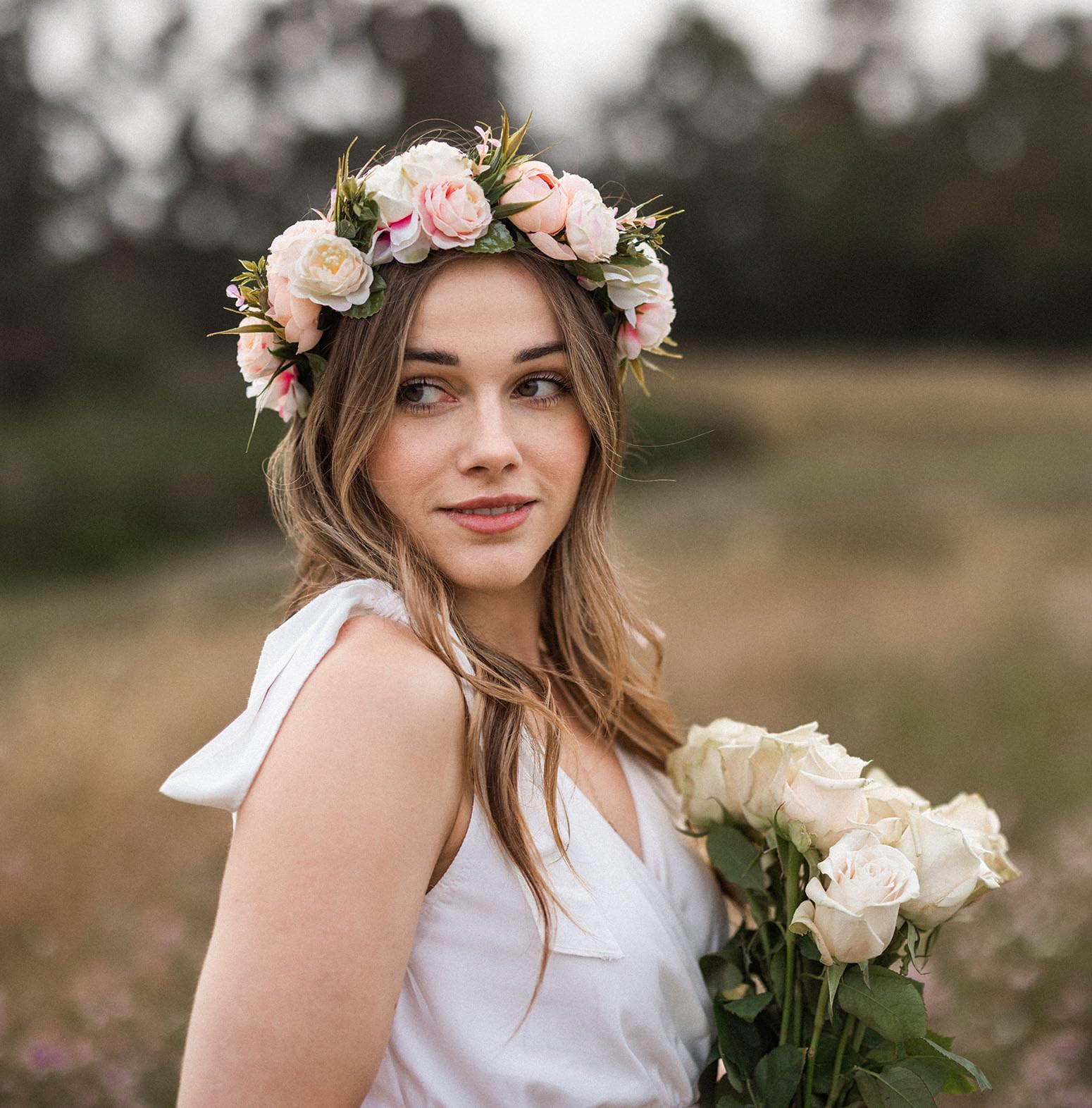 Camellia Flower Crown Rose Headpiece Wedding Bridal Floral Halo for Photos Floral Camellia Flower Crown - Rose Headpiece For Wedding  main image 4