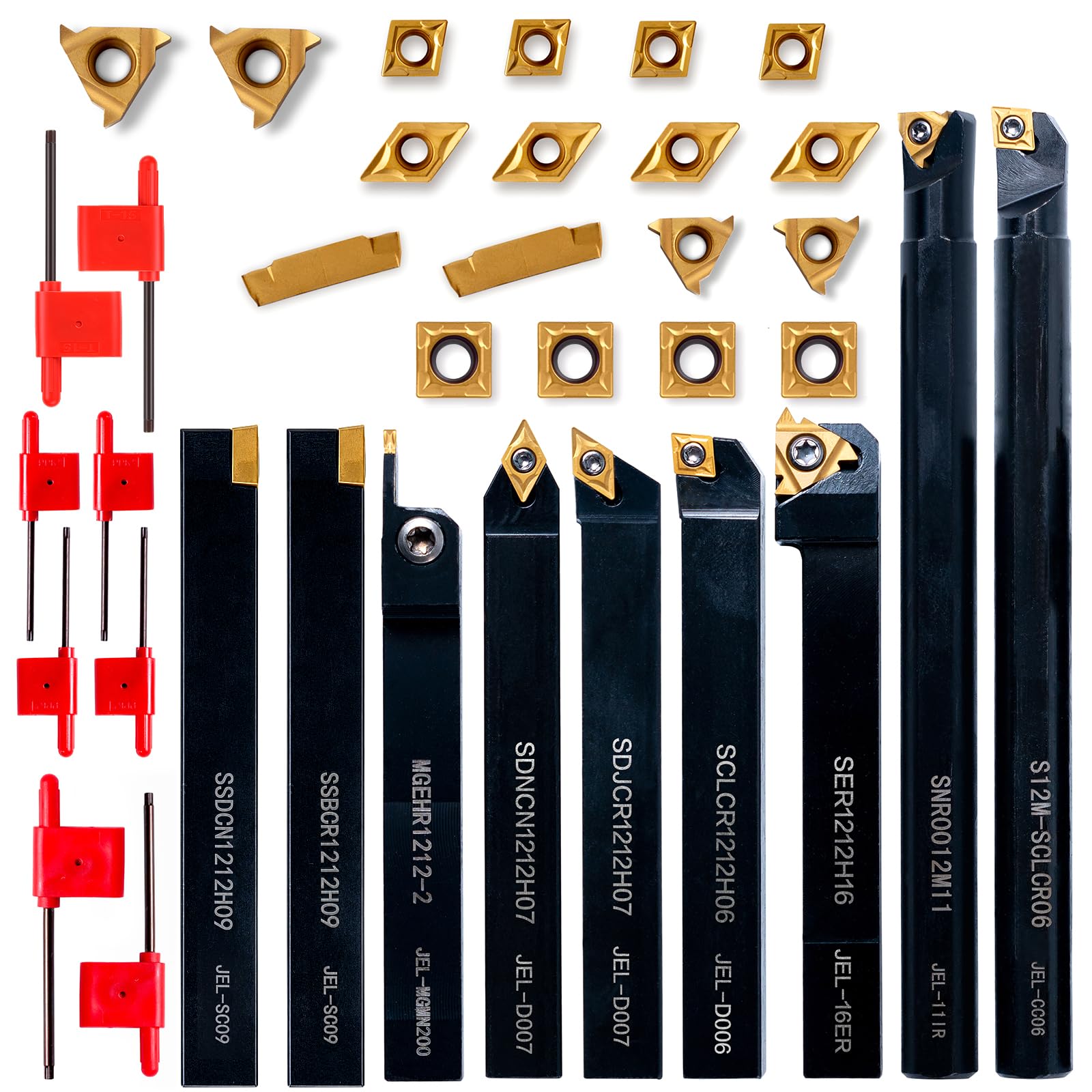 UpJiaflarish Carbide Lathe Tools,Lathe Turning Tool Set with 9 Pcs 1/2 Inch Holder & 18 Pcs Carbide Inserts for Metal Processing