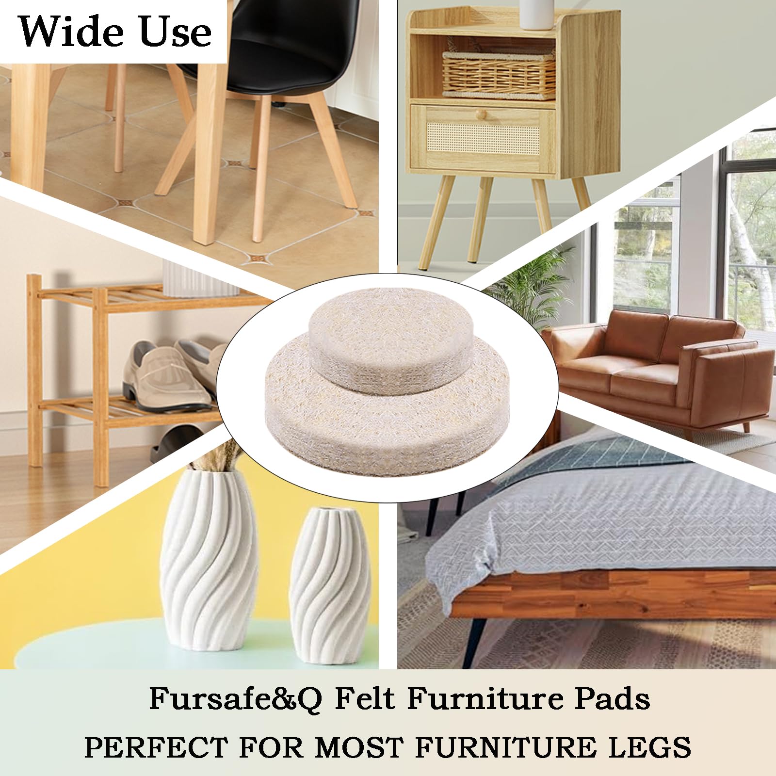 Fursafe&Q Almohadillas de fieltro para muebles, almohadillas de fieltro para suelos de madera dura, almohadillas de fieltro autoadhesivas resistentes para patas de silla, protección de rasguños,