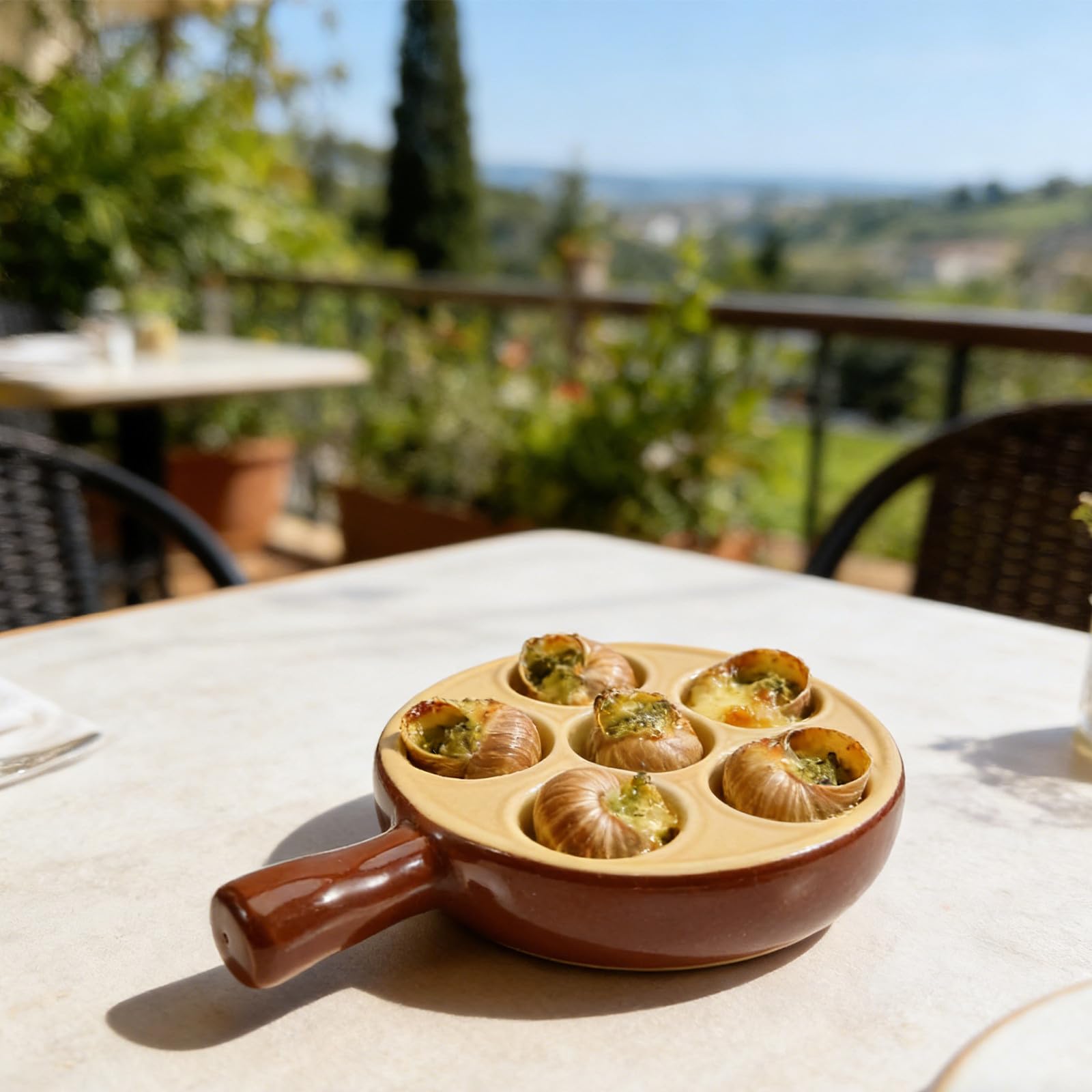 2 platos de caracol de porcelana con mango, plato de servir Escargot resistente al horno, con 6 agujeros, apto para microondas y lavavajillas, ideal para mariscos en casa y restaurante