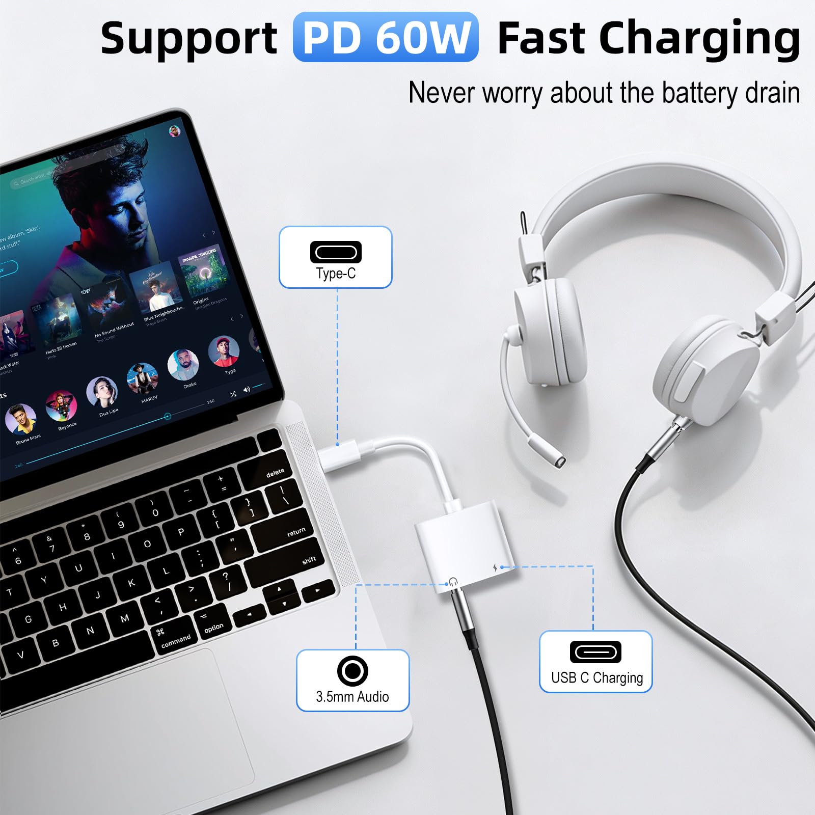 Adattatore da USB C a 3,5 mm per cuffie e caricabatterie, confezione da 2 cavi da tipo C a jack AUX con ricarica rapida PD