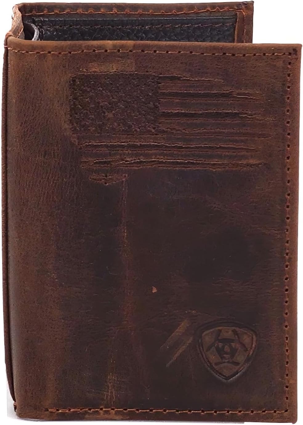 Men's Distressed USA Flag Leather Trifold Wallet