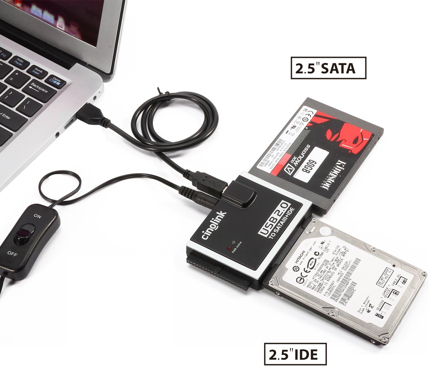 Cinolink adapter connected to 2.5 inch SATA and 2.5 inch IDE drives simultaneously