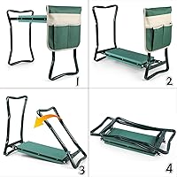 Vista 5 de Roixeeds Taburete plegable de jardín con bolsa de herramientas, almohadilla de espuma EVA, herramientas prácticas de jardín para arrodillarse