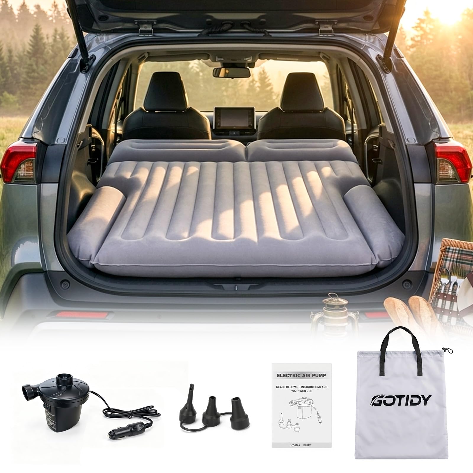 Photo 1 of GOTIDY SUV Air Mattress for Model Y, Comfortable Fabric Texture Car Air Mattress, No Leak & Durable, Customized for Outback, RAV4, 4Runner, Fit for Compact to Mid-Size SUV Car Camping & Road Trips