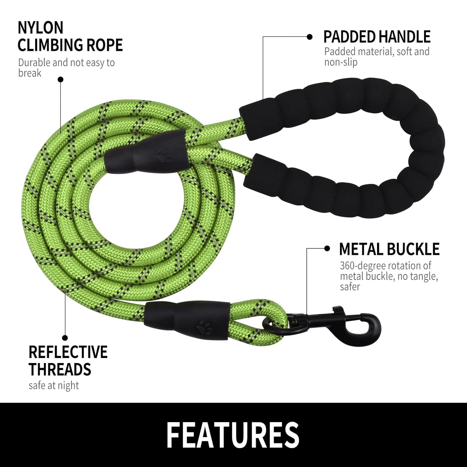 DESIGNER DREAMSSS 4/5/6 Ft Strong Pet Dog Leash with Soft Padded Handle,Highly Reflective Rope for Night Walking,360-Degree Rotating (Green, 4 FT x 1/2 Inch) DESIGNER DREAMSSS 4/5/6 Ft Strong Pet Dog Leash with Soft Padded Handle,Highly Reflective Rope for Night Walking,360-Degree Rotating (Green, 4 FT x 1/2 Inch)