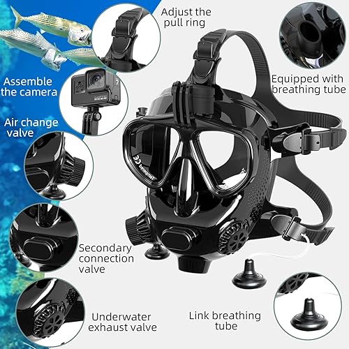 Miniatura 5 de Adult Diving Mask Full Face Snorkelling Mask with Camera Mount Matching Oxygen Tank Connector Suitable for All Kinds of Diving Sports