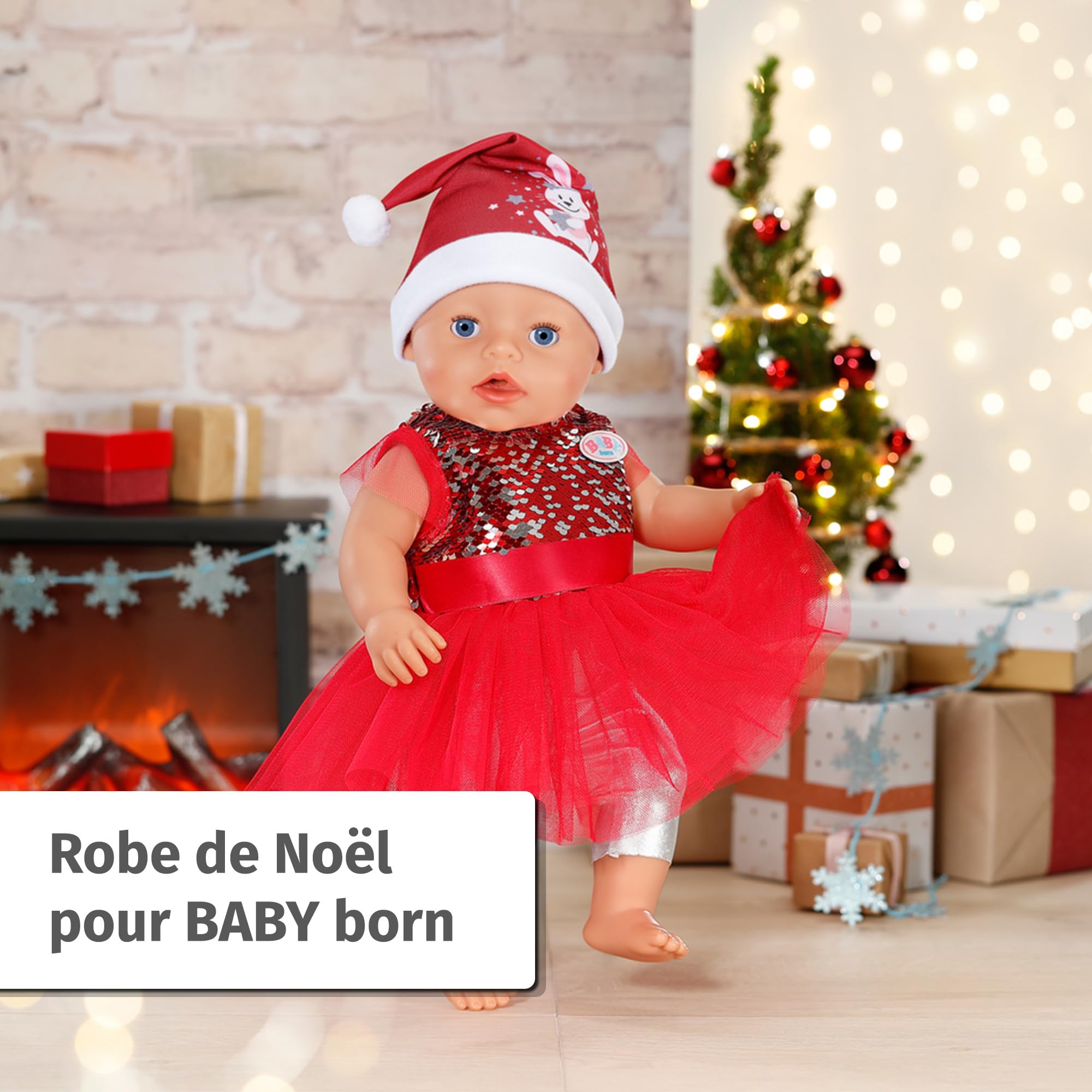 BABY born Strój bożonarodzeniowy 43 cm, sukienka bożonarodzeniowa z cekinami, legginsami i czapką bożonarodzeniową dla lalek 43 cm, 836118 Zapf Creation