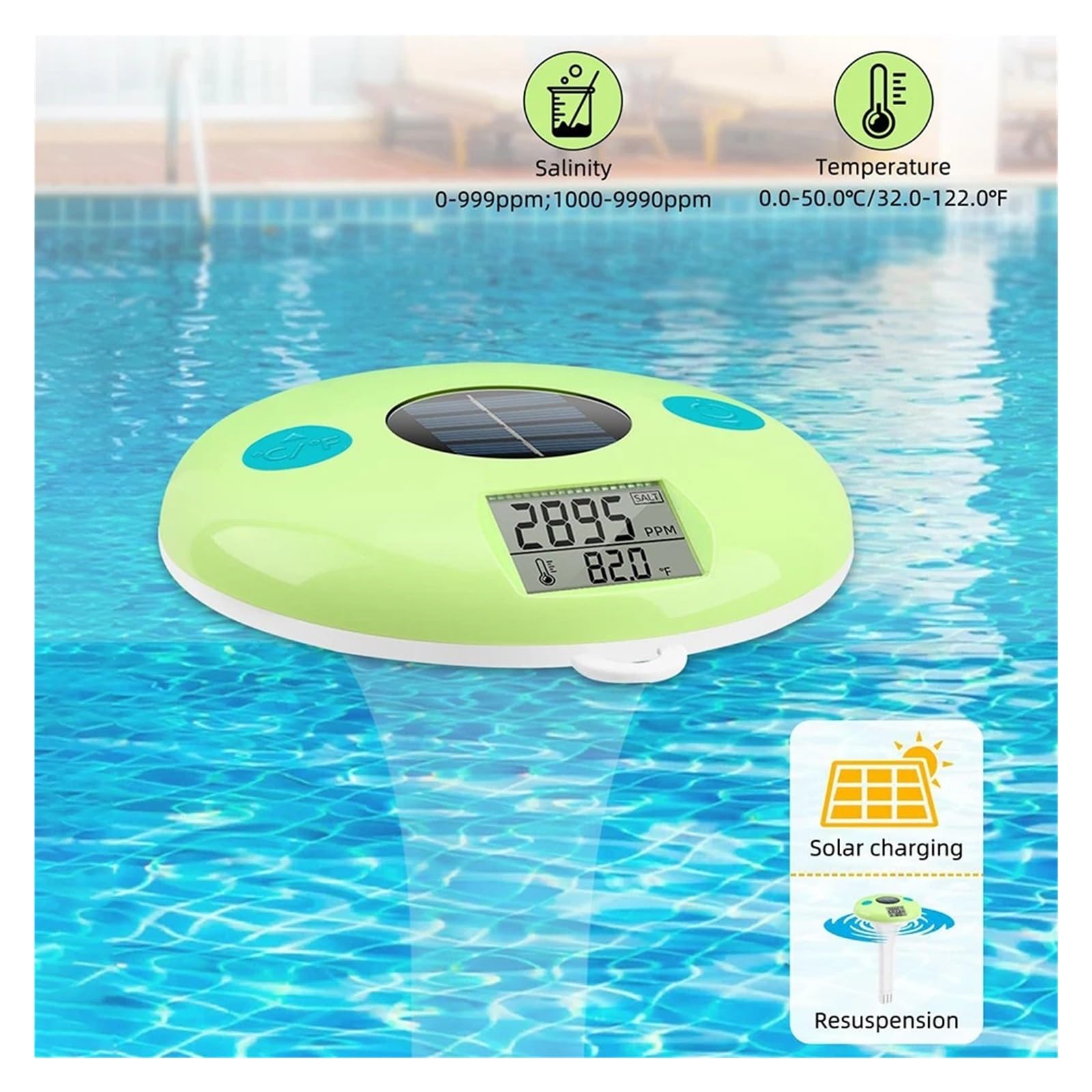 TermóMetro De Piscina Termómetro Solar For Piscina 2 En 1 con Diseño Impermeable For Una Medición Precisa De Salinidad Y Temperatura. FáCil De Usar