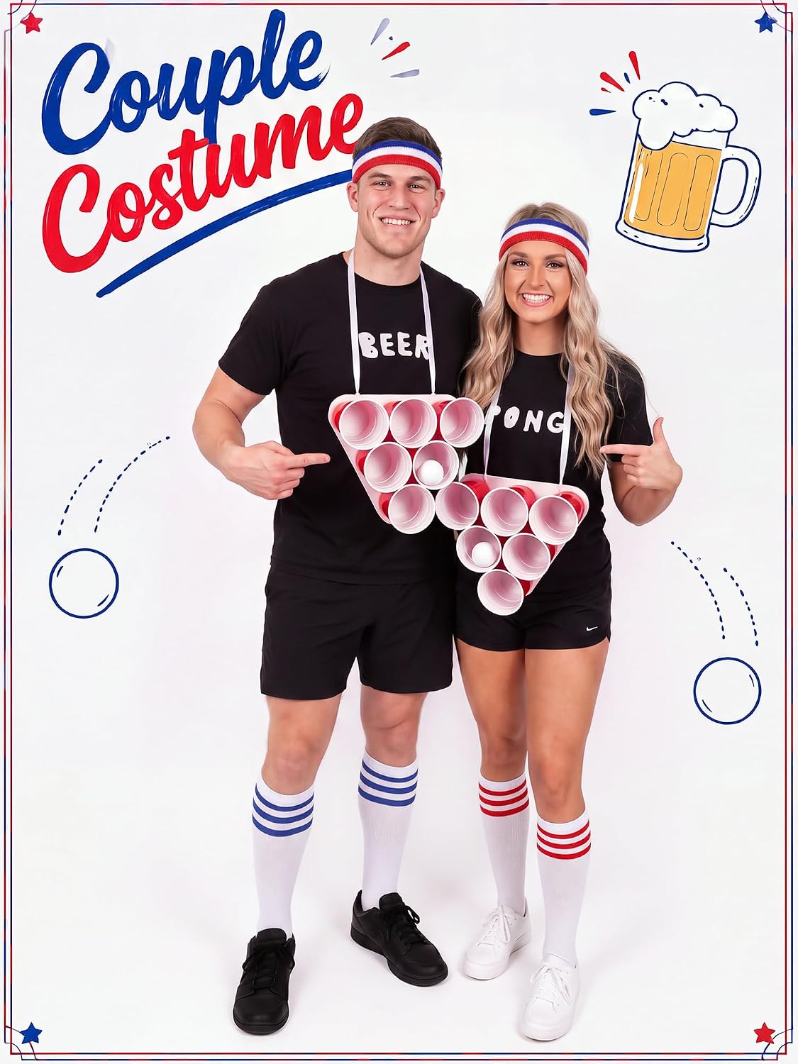 Blueweenly 28pcs Halloween Beer Table Tennis Couple Costume Accessories Set image 4