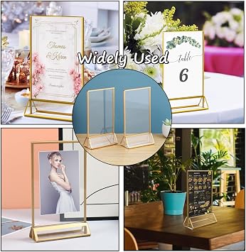 Acrylic Sign Holder A5 Gold Frame, 6 Pack Clear Acrylic Table Top Display Stand, Double Sided Picture Frames for Menu Display, Restaurant Signs Display, Wedding Menu Paper Desk Display