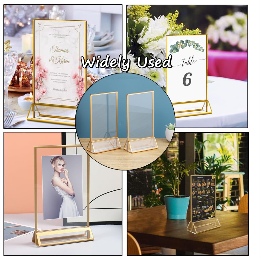 8 Packs Clear Acrylic Gold Sign Holder With Gold Borders And Vertical Stand 5x7 Inch, For Double Sided Wedding Table Number Holder Restaurant Signs Menu Holders Photos And Art Display - View #6