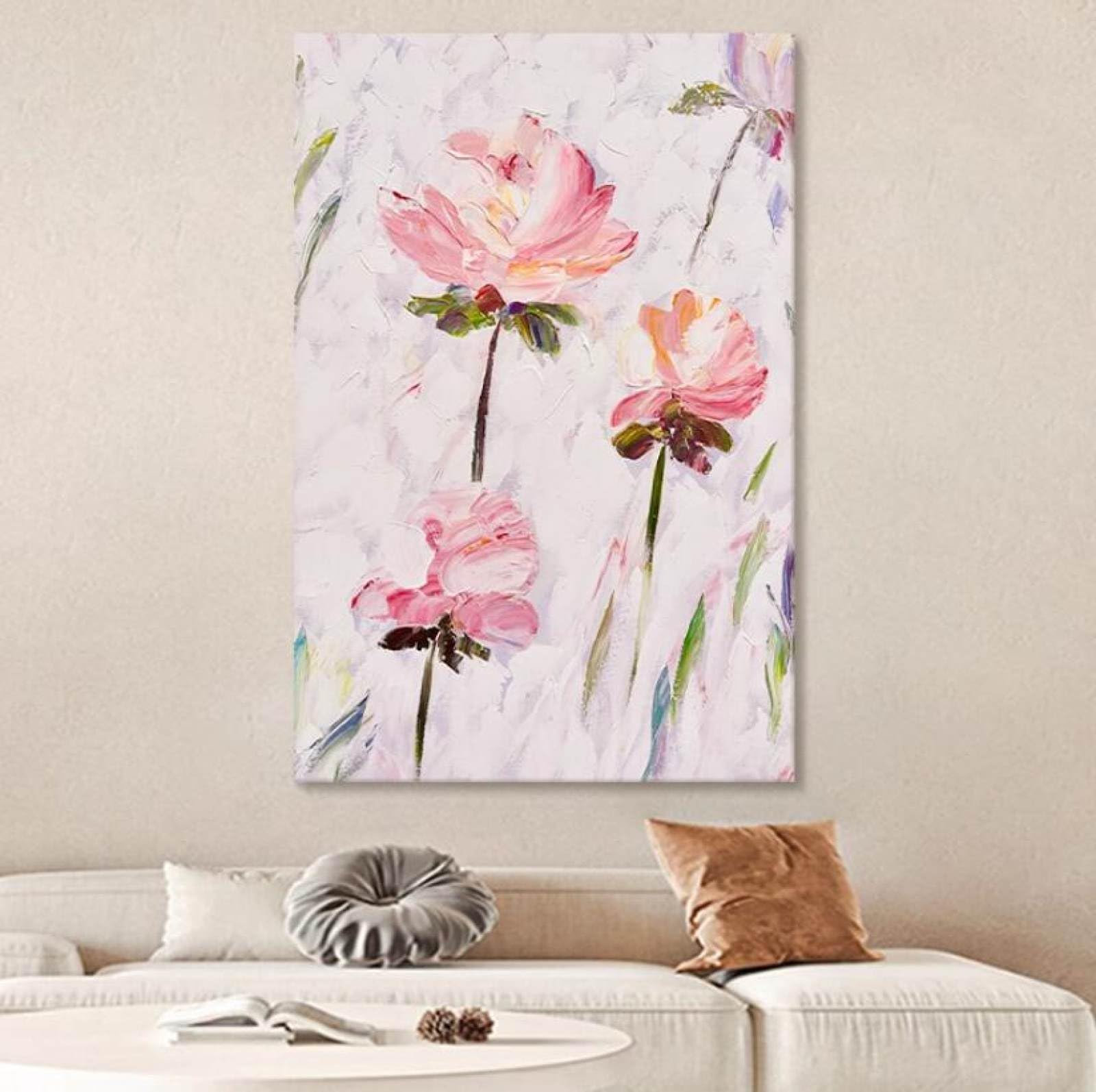 Peinture à l'huile texture de fleurs en relief pour déco salon chic