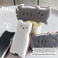 Vista 2 de Esponjas de cocina reutilizables, esponja de plato con forma de gato para lavar platos, esponjas antiarañazos para lavar platos, esponja