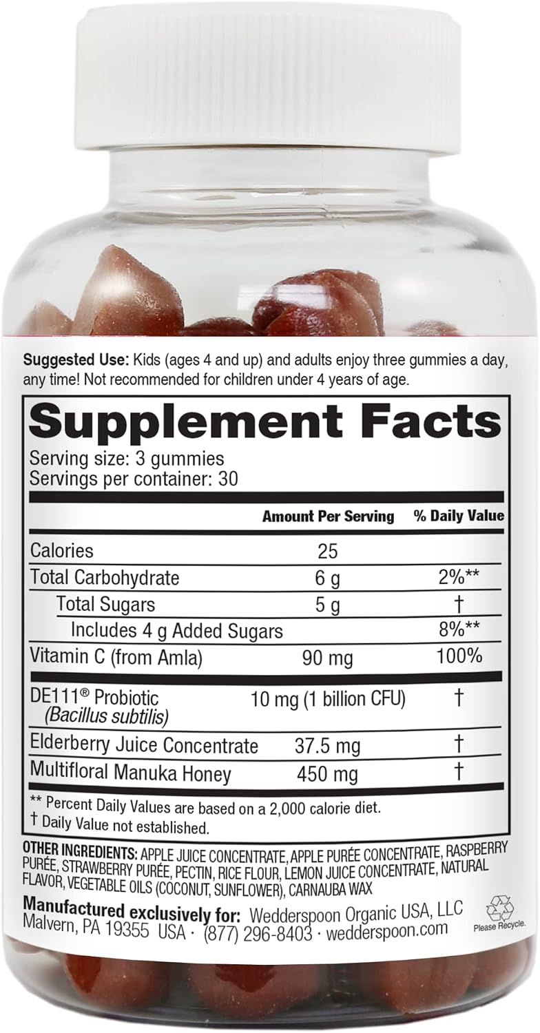 Wedderspoon Manuka Honey Immunity Gummies, Mixed Berry