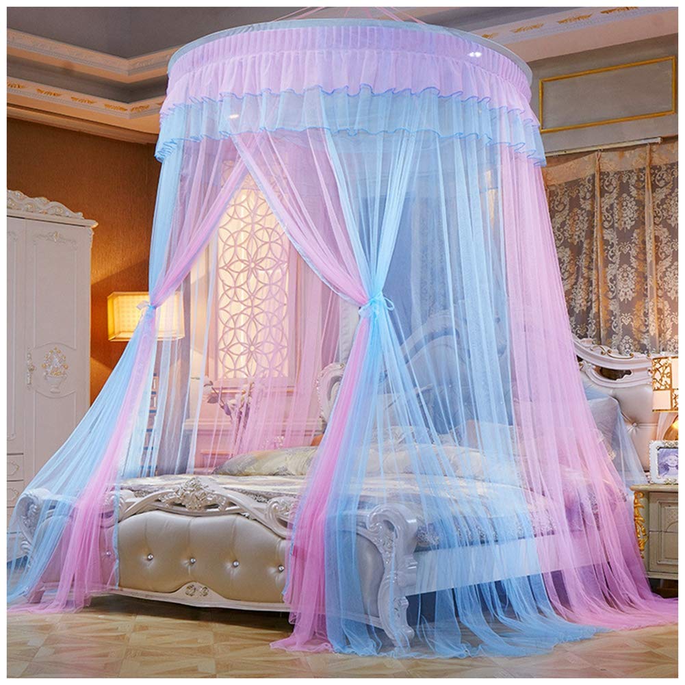 Princesa Mosquitera Cama con Dosel Cifrado Cúpula, Colgando Mosquiteros Abertura Grande Cobertura Completa para Hogar Camas Individuales Y Dobles Azul Pink(Altura:2.7M)