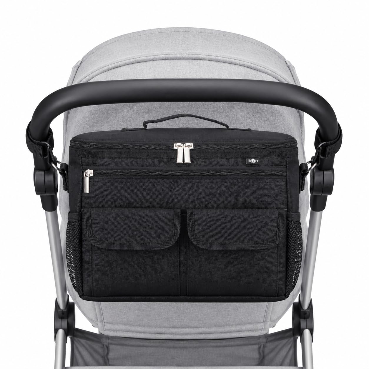 BTR Kinderwagen Organizer und Buggy Organizer und Kinderwagen Taschen plus 2 x Kinderwagen Clips. Schwarz.