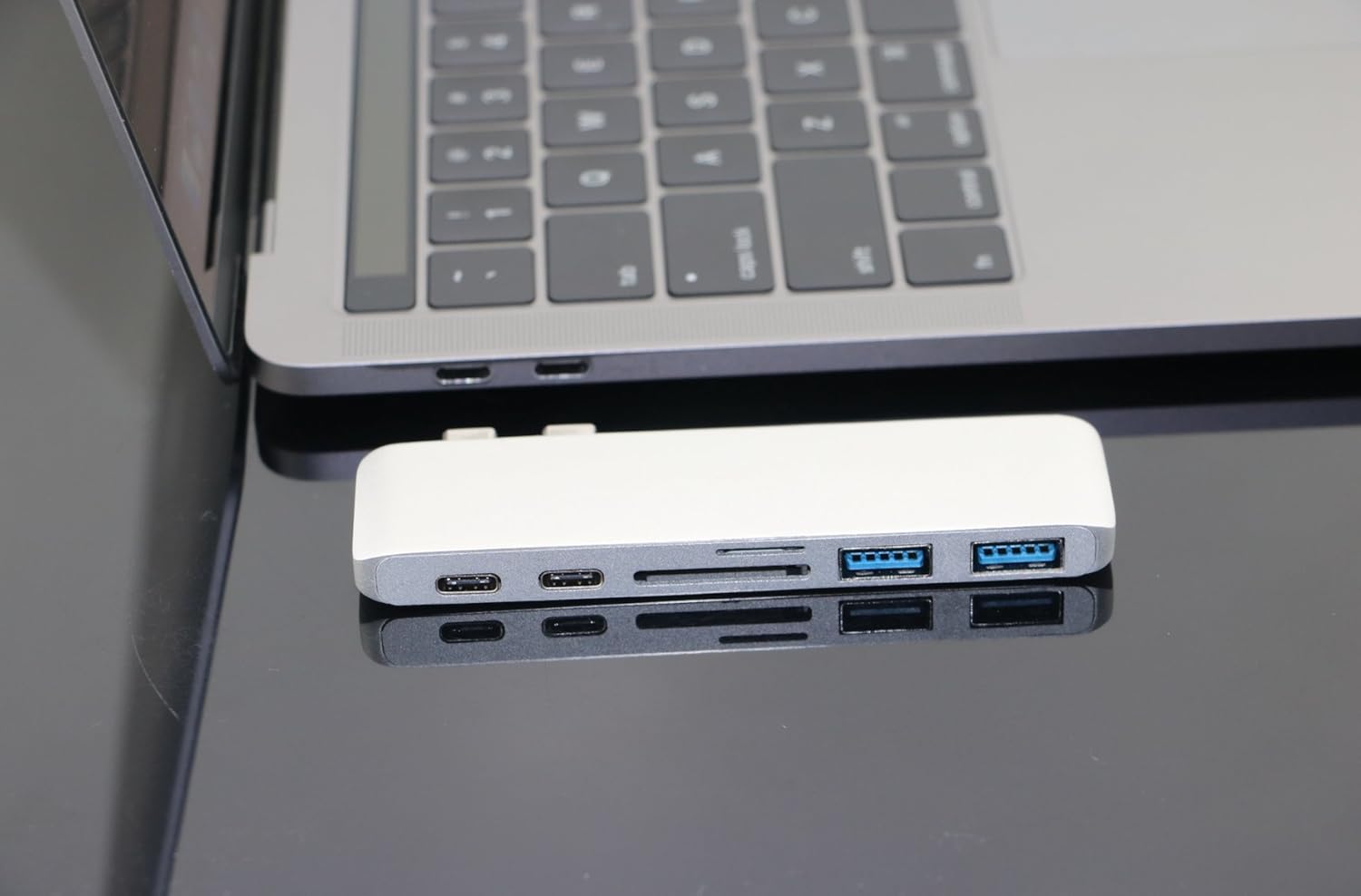 Aluminum USB C Hub Pass-Through Charging Type-c Hub, SD and Micro SD Card Readers and 2 USB 3.0 for New 13”&15” MacBook Pro 2016 and 2017 (Silver)