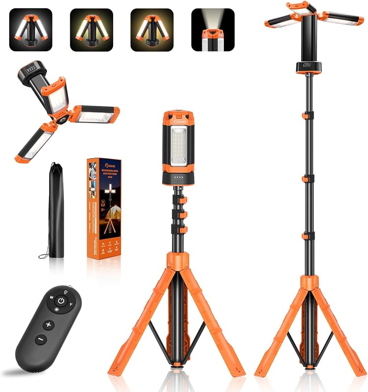 Saker Portable Camping Light with Stand & Remote, 73 Inch 20000mAh Rechargeable LED Work Light Telescopic Tripod with Bag for Camping, Garage, Outdoor Work, Power Outages, Fishing LD18