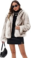 FIOPHY Women's Fluffy Faux Fur Coat Long Sleeve Stand Collar Open Front Cardigan with Pockets Mid-Length Fuzzy Jacket
