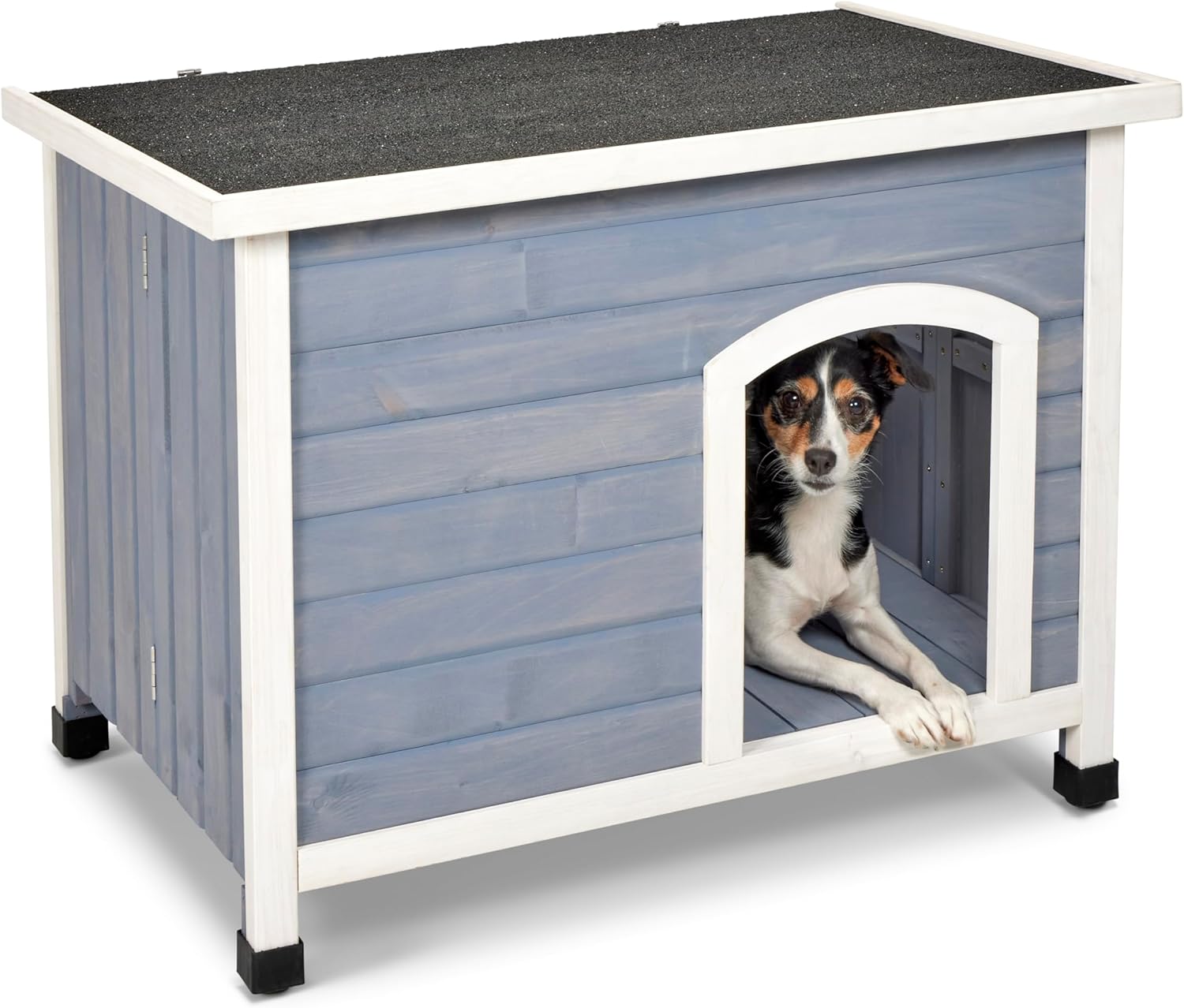 MidWest Homes for Pets Eilio Folding Wood Dog House, No Tools Required for Assembly, 21.50L x 33.47W x 25.24H Inches, Ideal for Small Dog Breeds, Gray