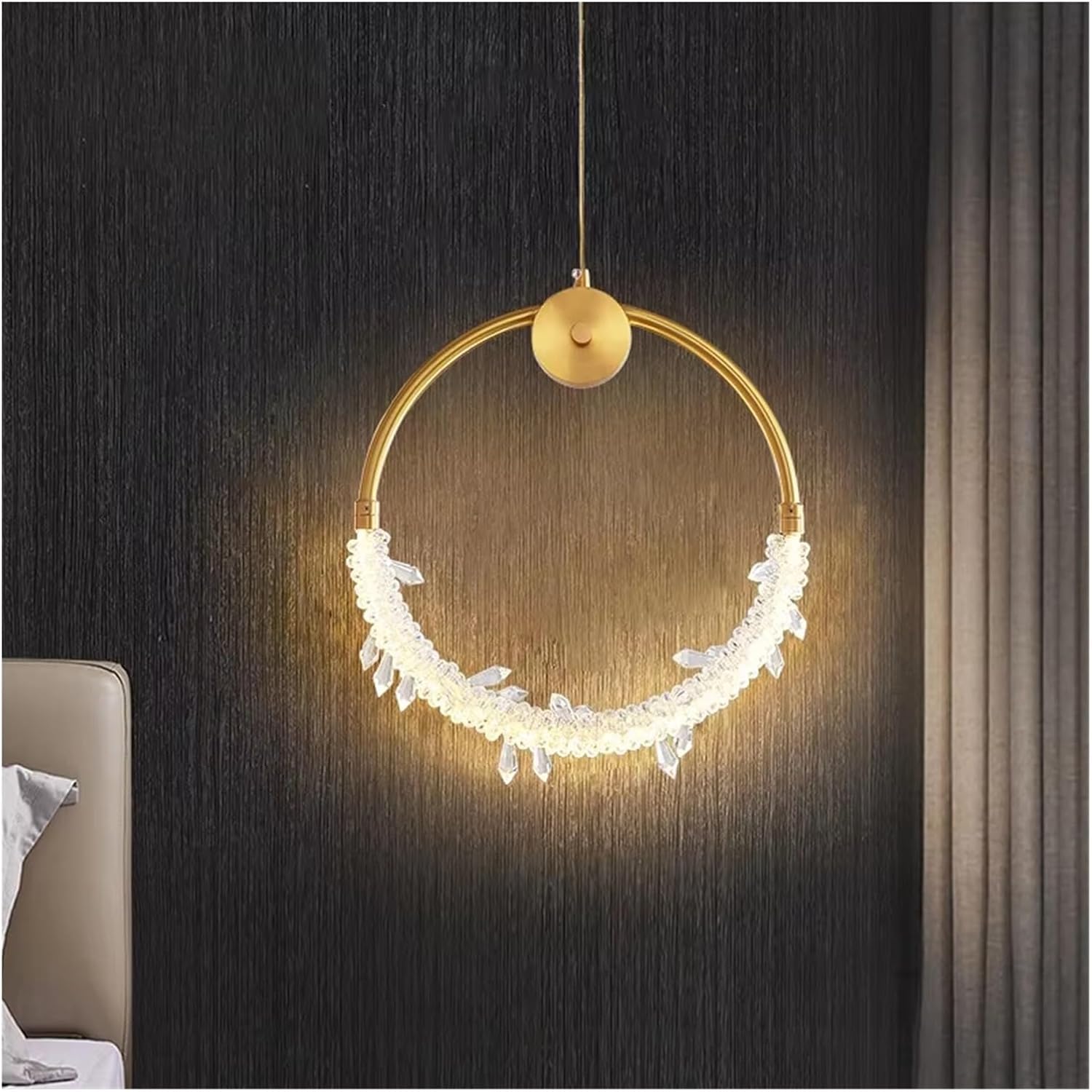 Modern Copper Ring Small Chandelier Indoor Hanging Light Restaurant Luxury Cryst…