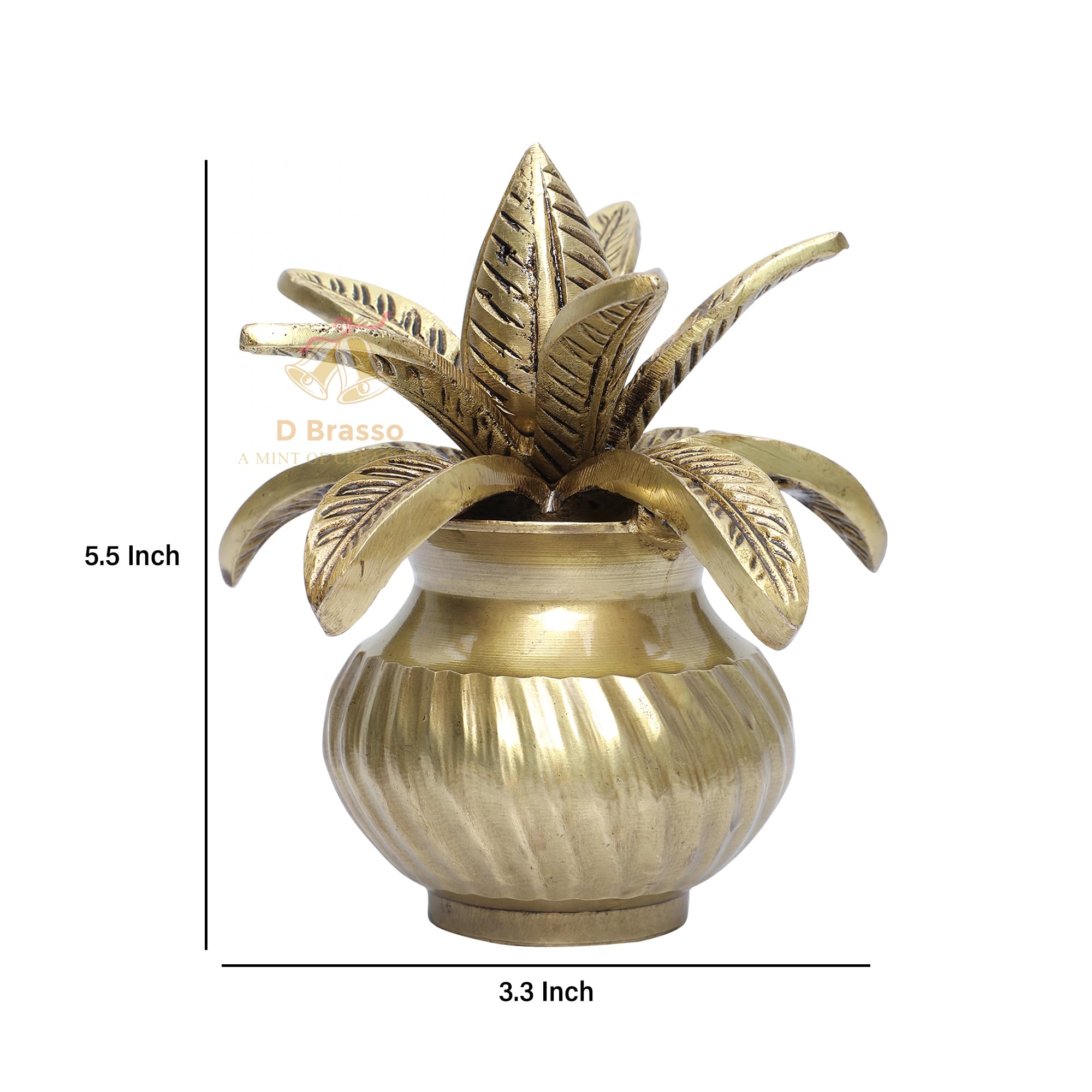 D Brasso 5 Inch Premium Brass Mangal Kalash with Coconut | Pital Kalash for Pooja, Mandir & Religious Rituals | Handcrafted Traditional Kalash Showpiece | 800 Grams (Pack of 1) 1