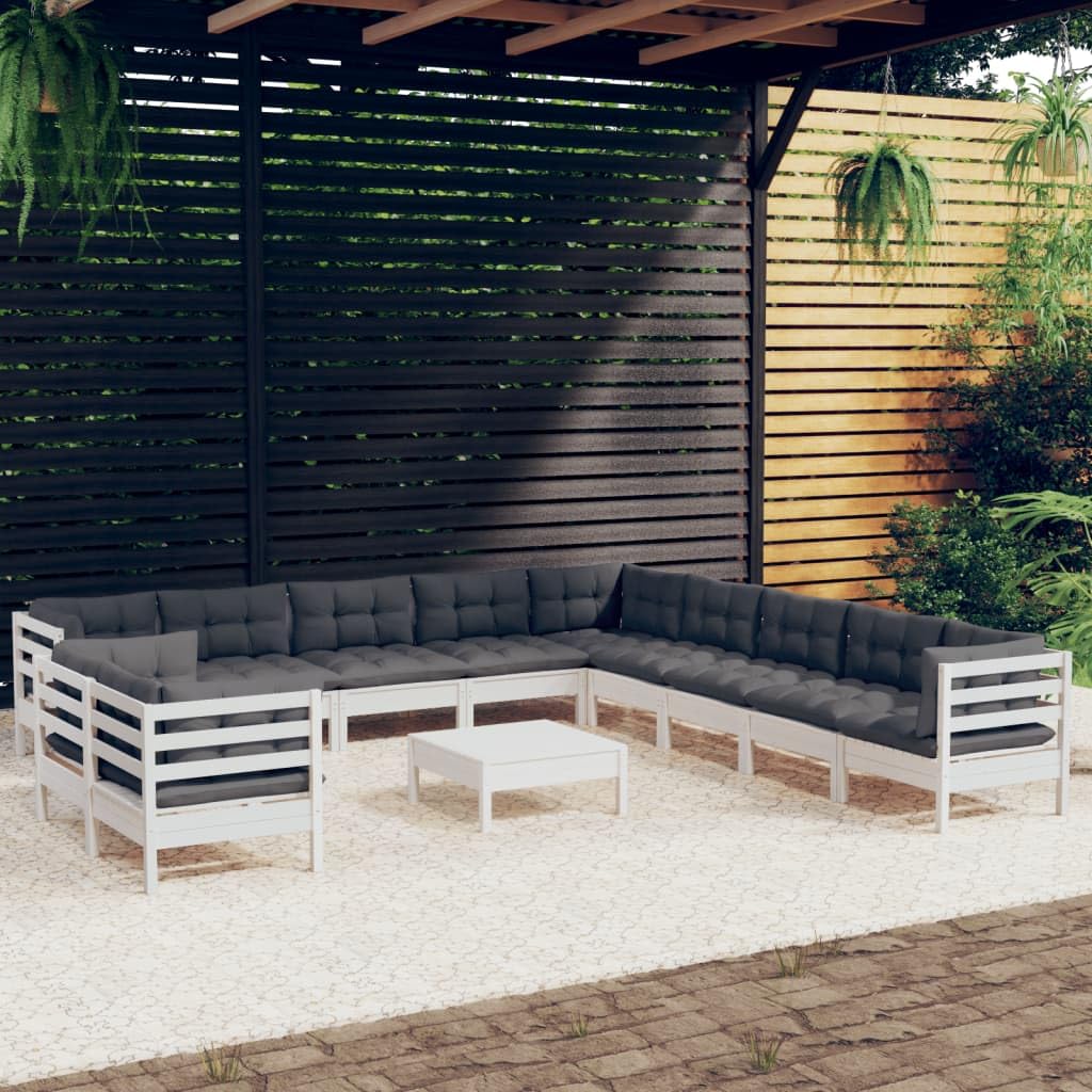 Lite drewno sosnowe zestaw z poduszkami modułowy biały 135 cm