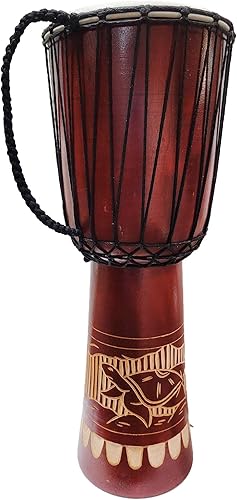 Miniatura 80 de Djembe Drum Carved Bongo música de inspiración africana también una idea única para regalar. Carver Abstract Elephant Giraffe Turtle.