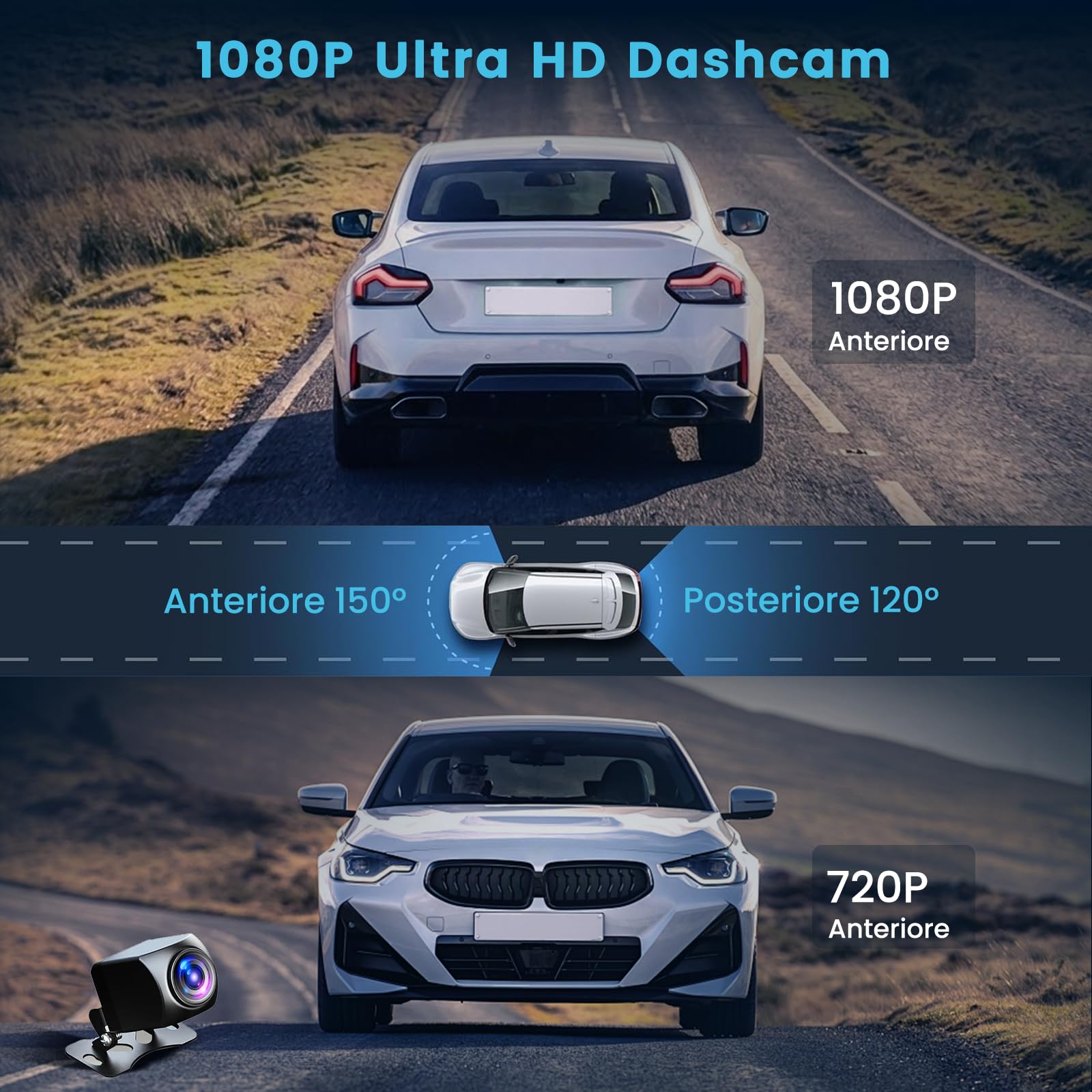 Inefala 4 Canali Telecamera Dashcam Auto Specchio Retrovisore con 9,66 Pollici Touchscreen,Dash Cam Auto con WiFi & App Sensore G Scheda SD 64G Grandangolo da 150° Visione Notturna Registrazione Loop