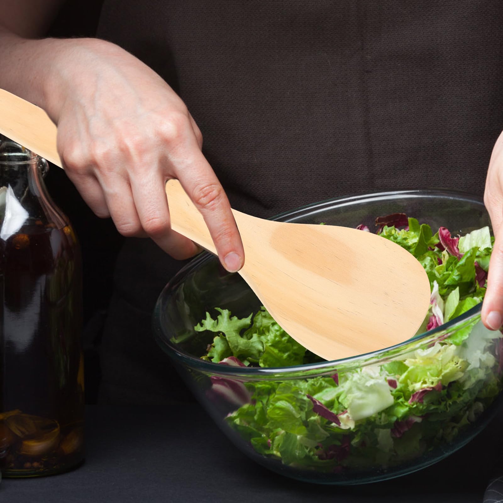 Didiseaon Spatola da Cucina in Legno 40 Cm, Cucchiaio da Cucina Rotondo per Riso, Paletta per Alimenti Resistente ai Graffi per Uso Domestico e Preparazione Sushi