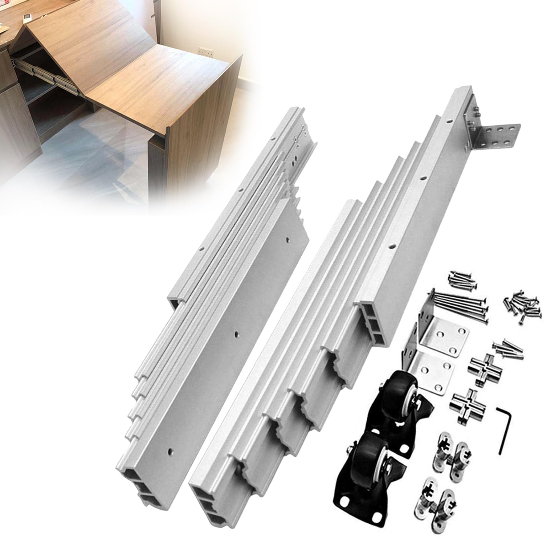 Szyny do aluminiowego stołu elastycznego Aluminiowe prowadnice stołu z pełnym wysuwem 1270-1450 mm(1270mm)