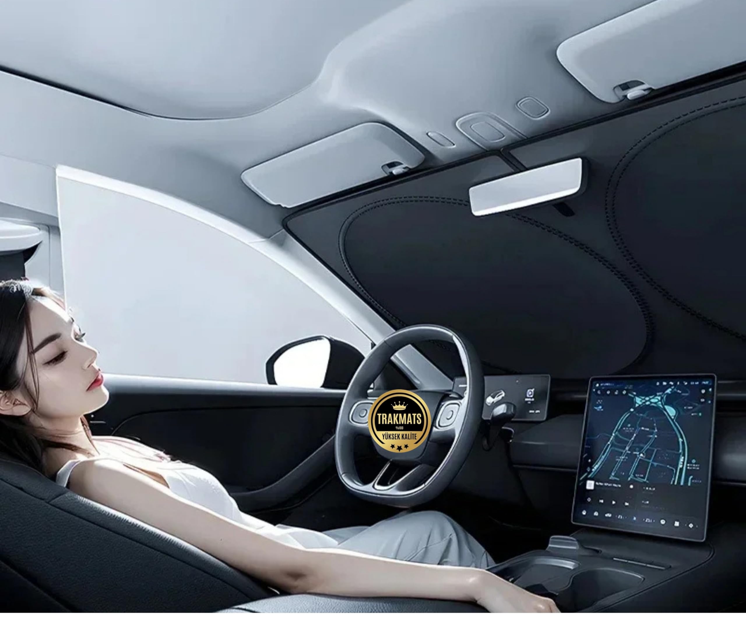 TRAKMATS Citroen C-Elysee 2012-2018 ile Uyumlu Oto Ön Cam Güneşlik, Katlanabilir Milfonlu, UV Koruma, 150x70 cm