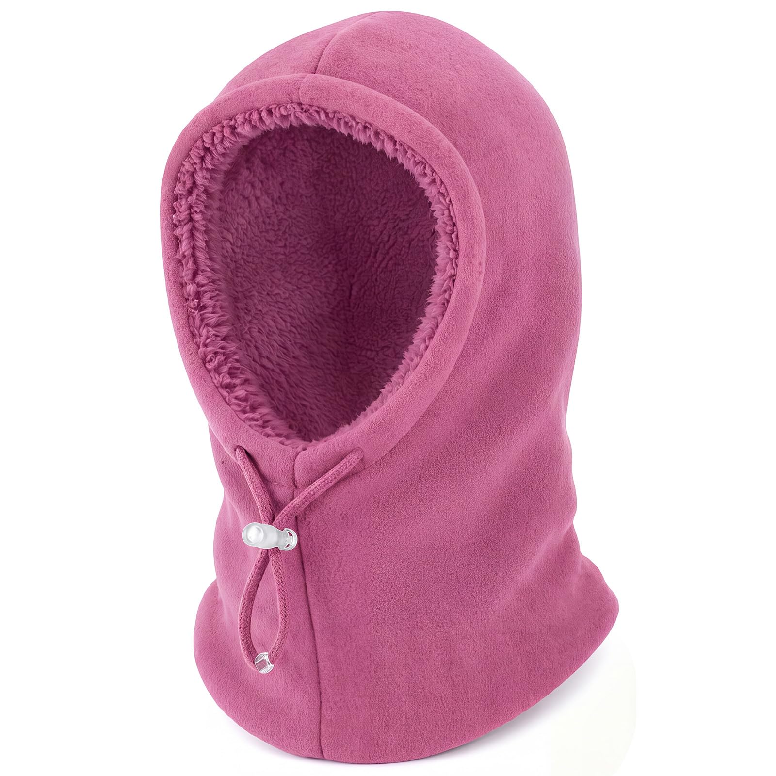 Beehow Kids Balaclava Winter Windproof Fleece Hat – Ski Mask for Boys Girls, Soft Sherpa Lined Stretch Fit for 6-12 Years (Rose Red)