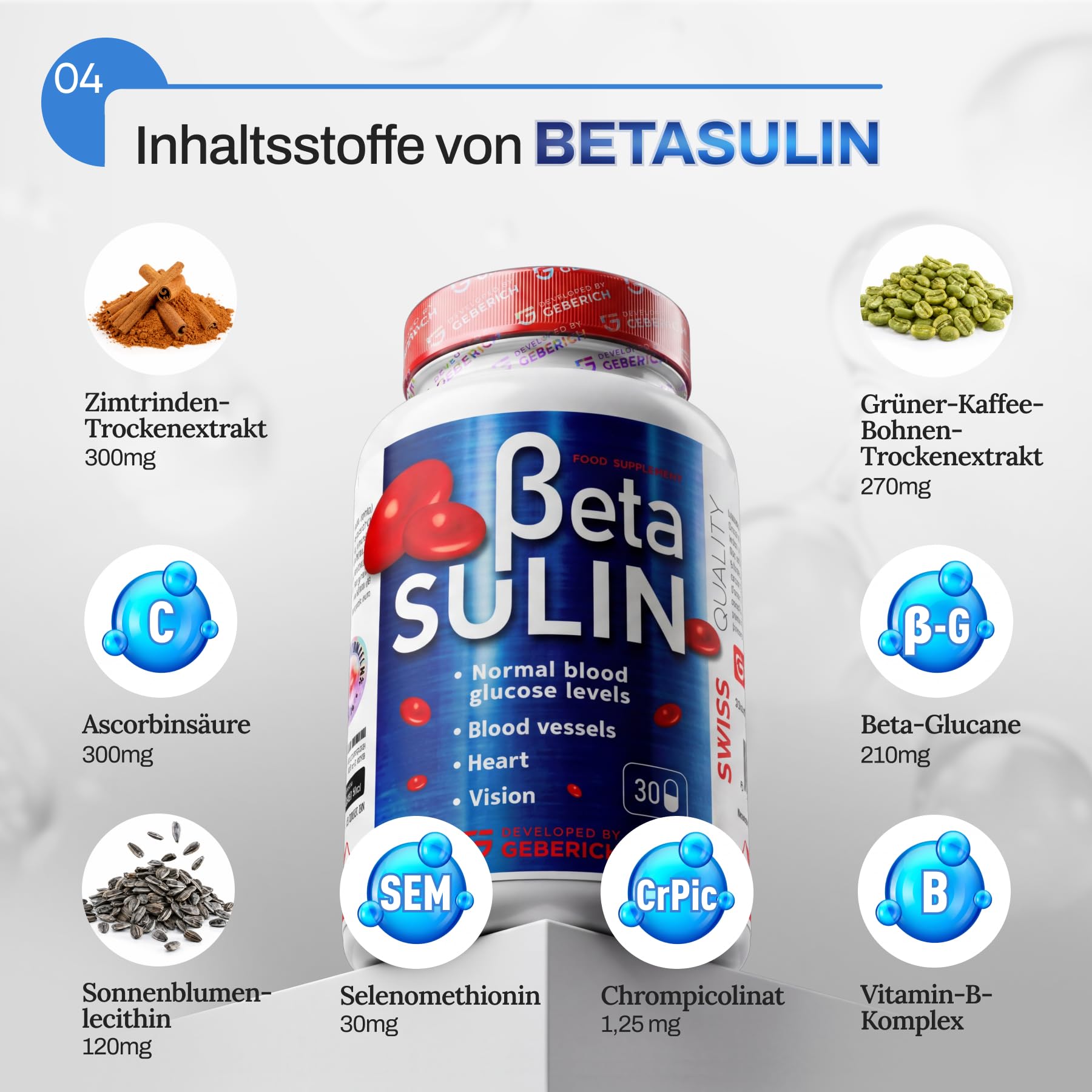 Kapseln Betasulin | Stoffwechselunterstützung und Blutzuckerbalance | mit Zimt-Extrakt 300 mg, Grüner Kaffee 270 mg | 30 Kapseln | Nahrungsergänzungsmittel